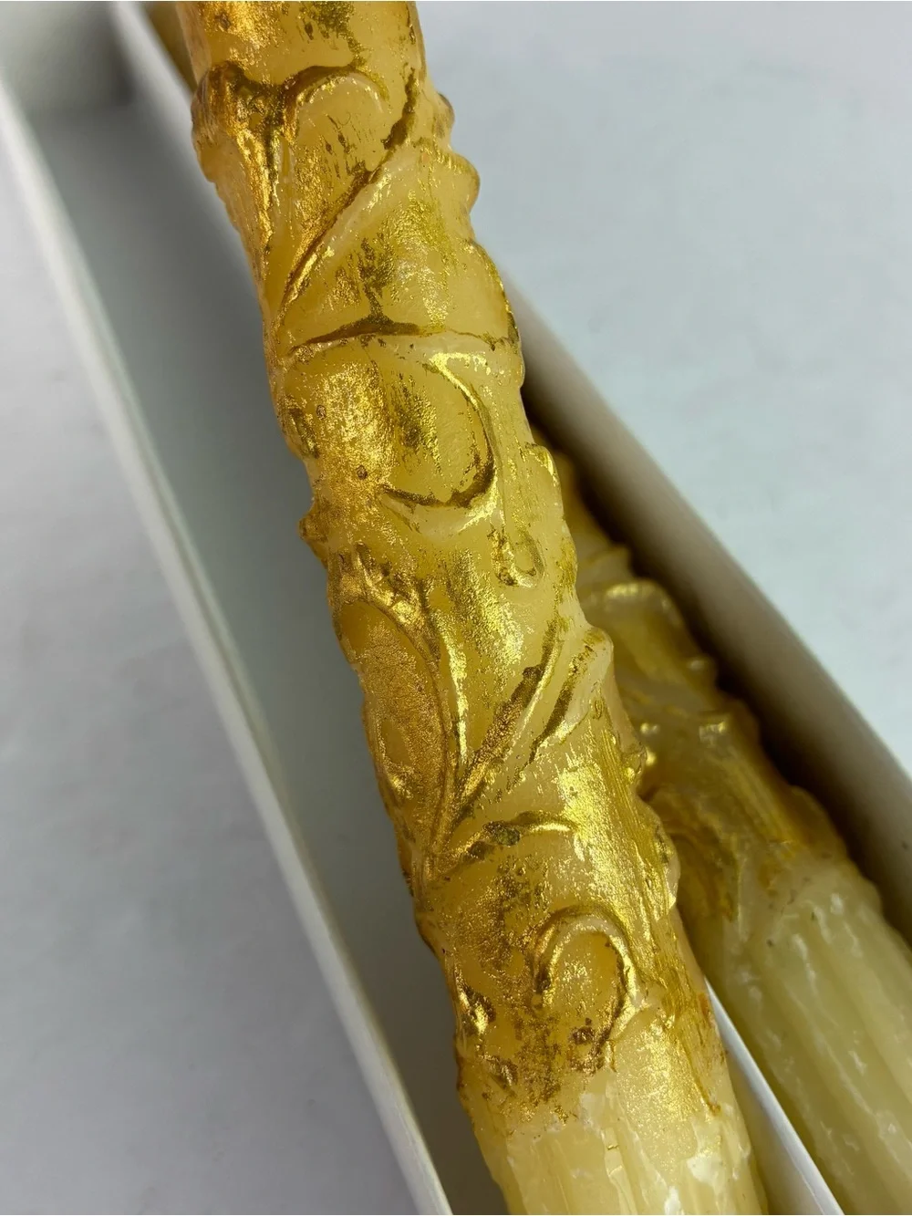 Pier 1 Imports Gold Flocked Candles Set NIB
